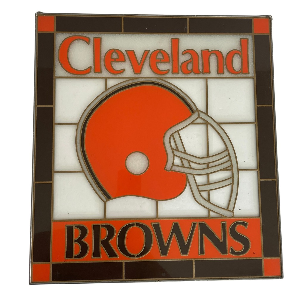 Vintage Cleveland Browns Stained Glass Suncatcher NFL Football Wall Decor 18x16